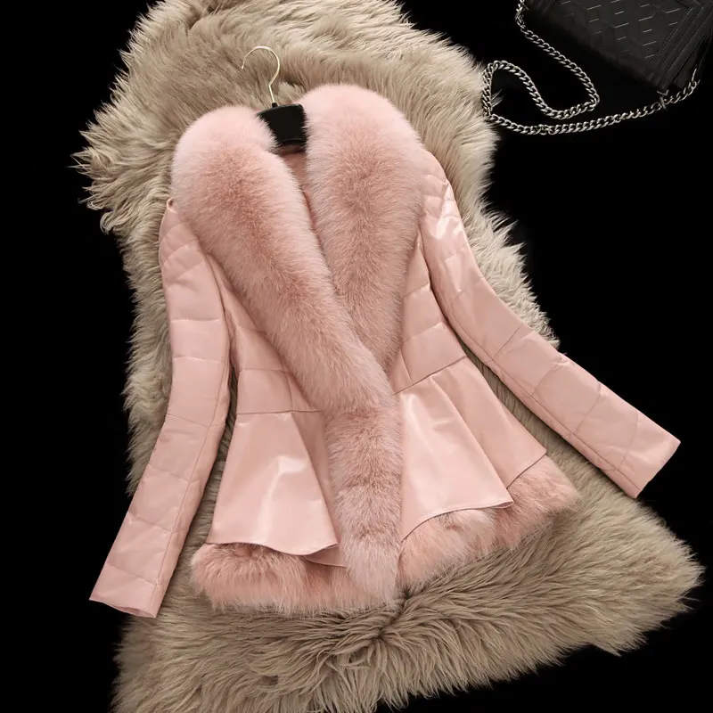 orange pink Новинка, зимняя парка, шуба из натурального Лисьего меха, женская короткая стильная одежда, большой воротник, овчина, натуральная кожа, пуховик, верхняя одежда, куртка - Цвет: orange pink