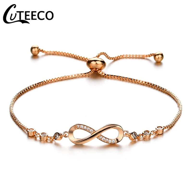 CUTEECO Европейский 3 цвета женский Бесконечность Шарм Браслет кубический цирконий