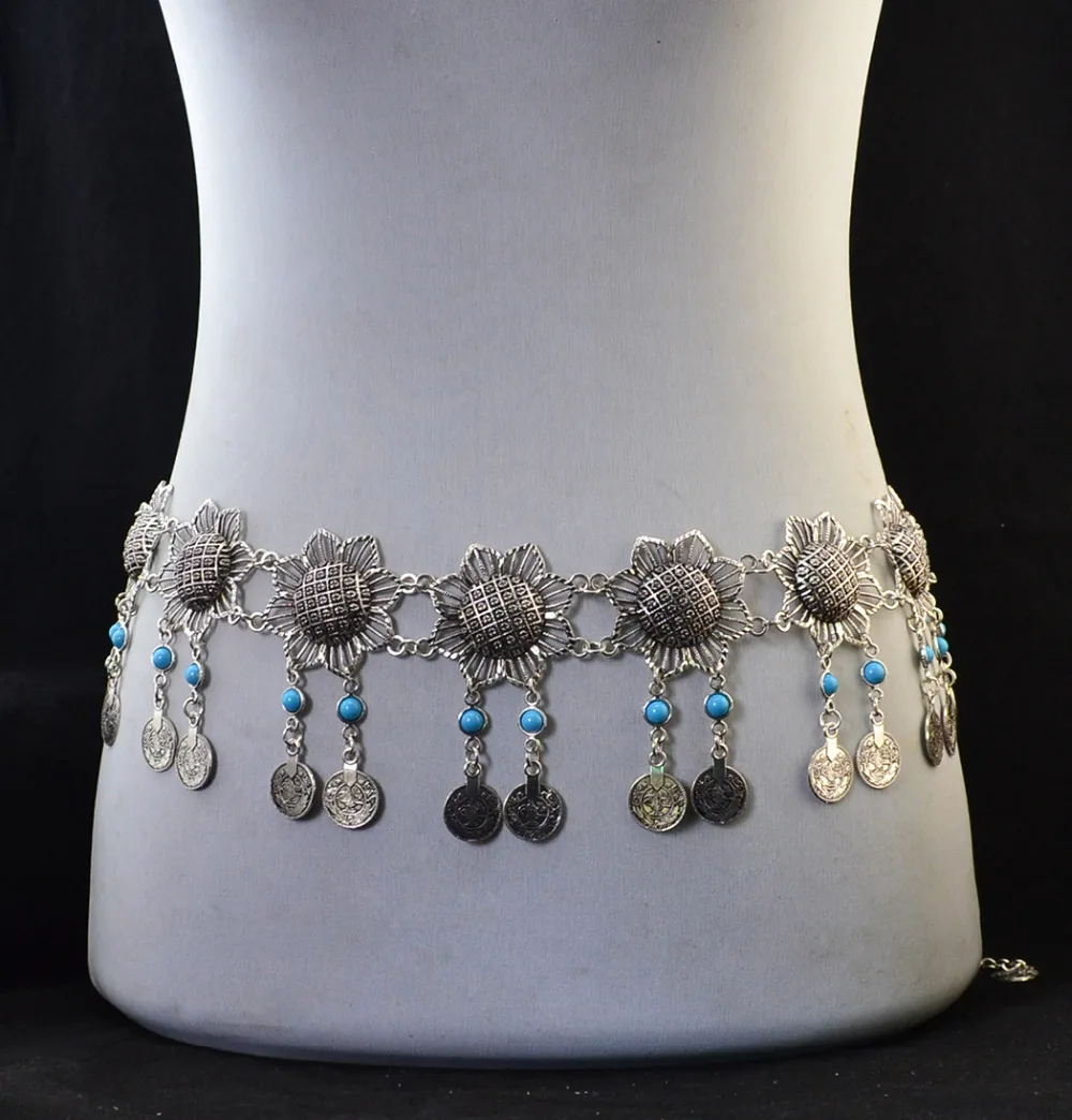 

Sexy Turkish Sexy Belly Chains Handmade Boho Ethnic Tribal Hollow Flower Belt Belly Chain Beads Coins Tassel Body Chain