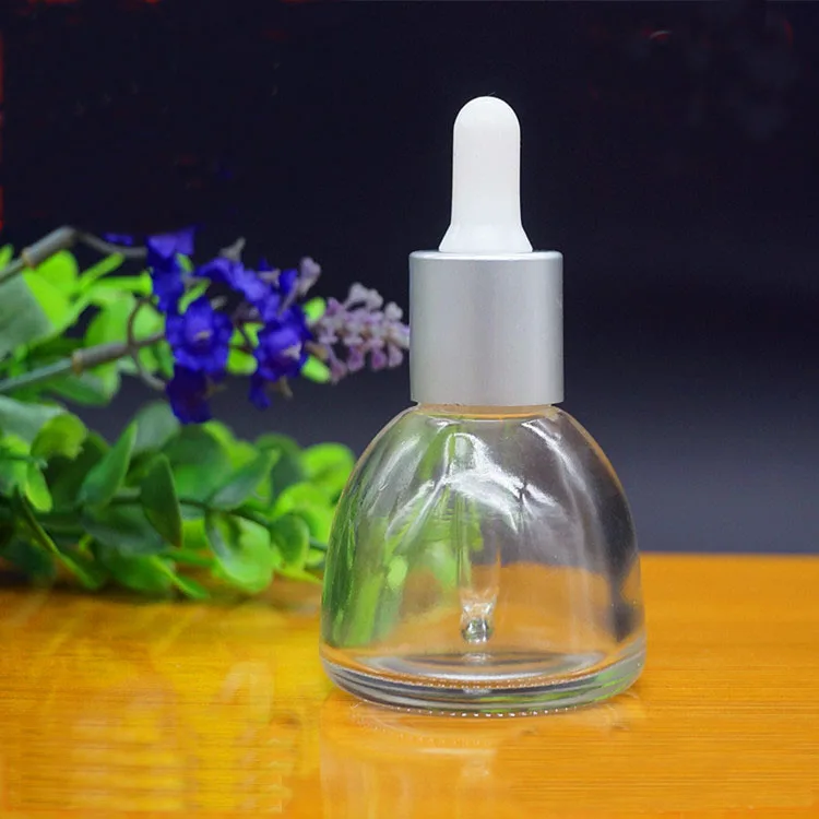 Прозрачная стеклянная бутылка 35 мл с серебристым воротником белая лампочка