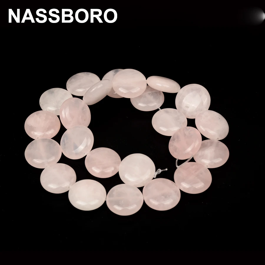Плоские круглые монетные формы оптом натуральный розовый Кварцевый Камень Бисер
