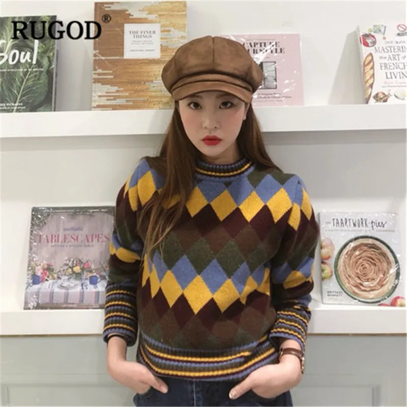 RUGOD Vintage Fashion Women Sweaters Korean Style O-Neck Casual Pullovers Thick Winter Clothes jersey mujer invierno 2019 | Женская