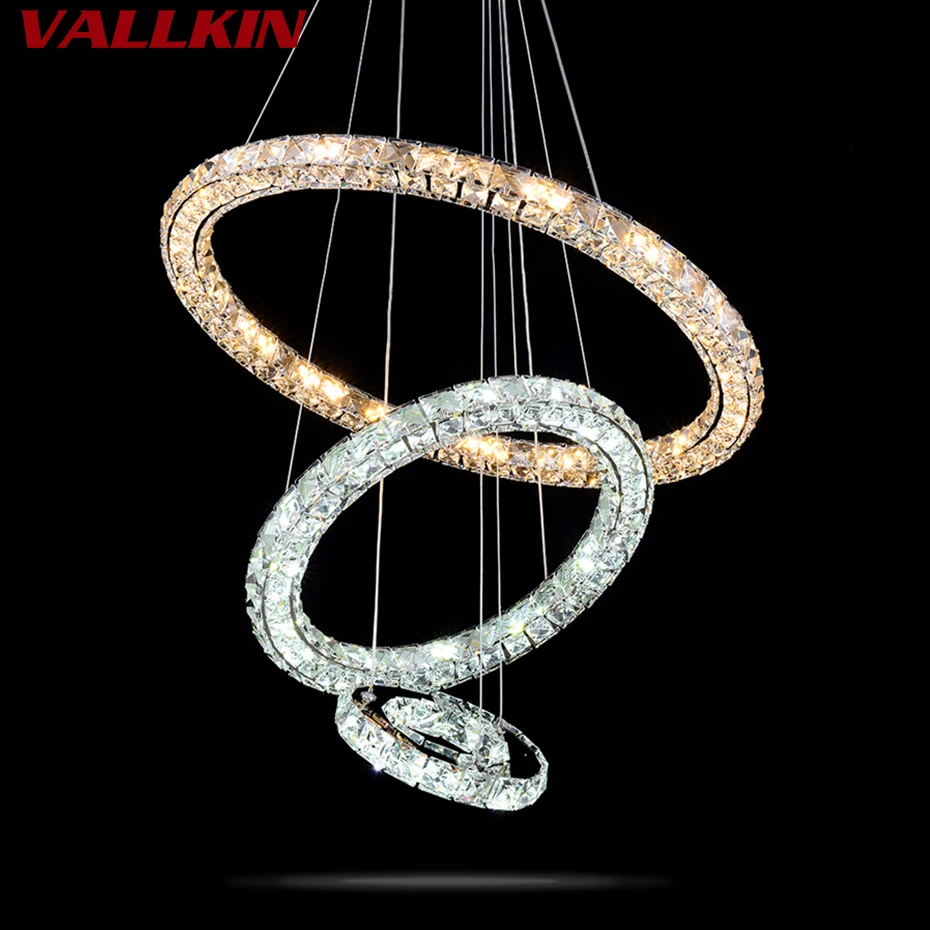 

Popular Diamond Ring LED Crystal Pendant Light Modern LED Circles Hanging Lamps Foyer Living Room Lighting Lamp Home Decoration