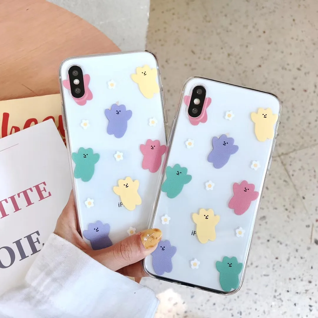 INS Корея супер огонь Простой конфеты медведь чехол для телефона для iphone Xs MAX XR X 6 6s 7 8 plus лето цветок Маргаритка Мягкий ТПУ задняя крышка