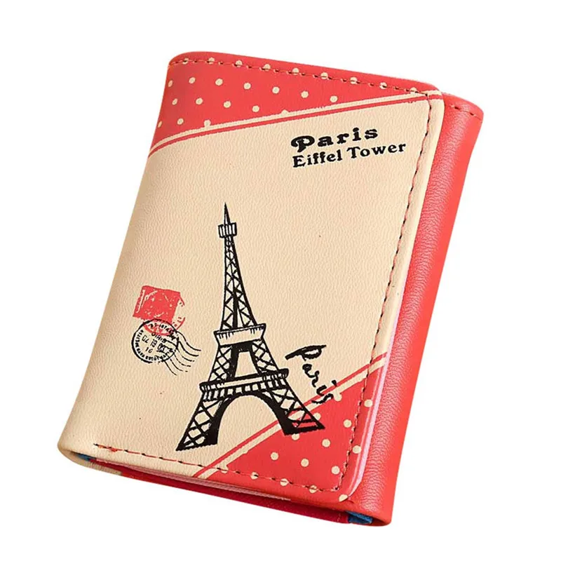 

Lady Purses Women Short Wallets Paris Tower Wallet Cards ID Holder Casual Ladies Clutch PU Leather Coin Purse Change Moneybags