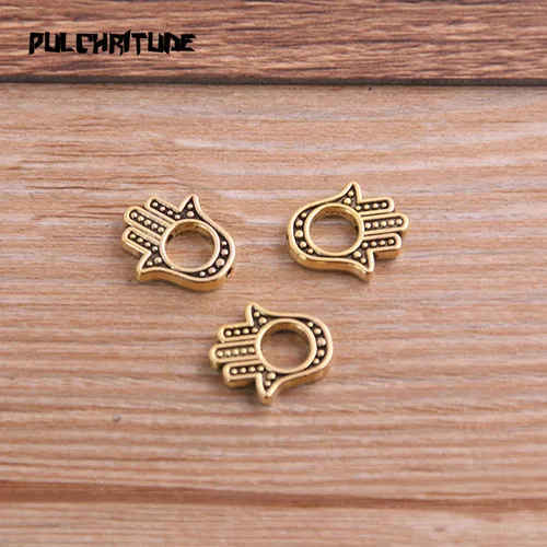 antique gold PULCHRITUDE 20 шт 13*15 мм Три Цвет Фатима хамса руки разделитель бусинок Подвески для Diy браслеты из бисера ручной работы решений - Цвет: antique gold