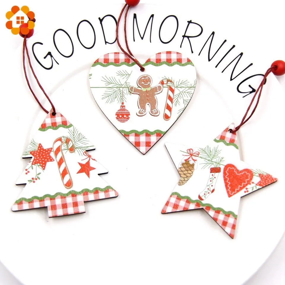 Лидер продаж! 9 шт./лот рождественские деревянные подвески украшения для поделок