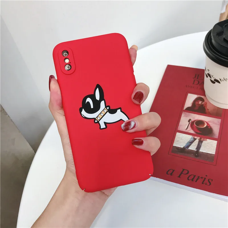 Милые красные чехлы для iPhone 7 XS MAX XR 8 6 6s Plus с французским бульдогом матовая задняя