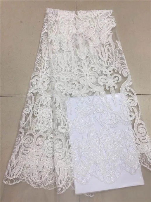 2018 высококачественное нигерийское французское кружево Африканское ткань белый