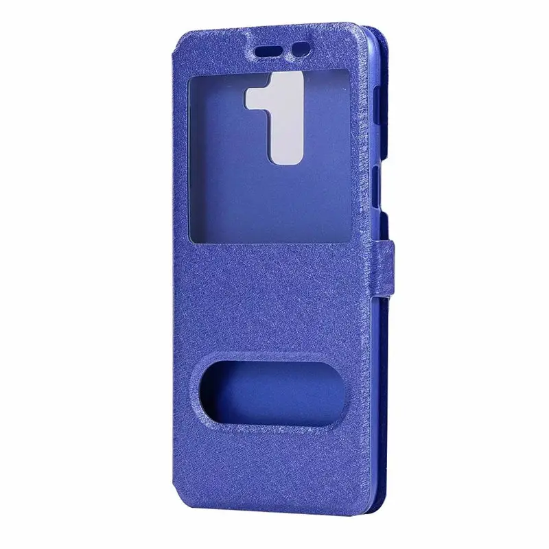 Чехол для samsung Galaxy J3 J4 Plus J6 Plus J2 Core, кожаный чехол с двойным окошком, шелковая подставка, откидная задняя крышка, чехол - Цвет: Синий