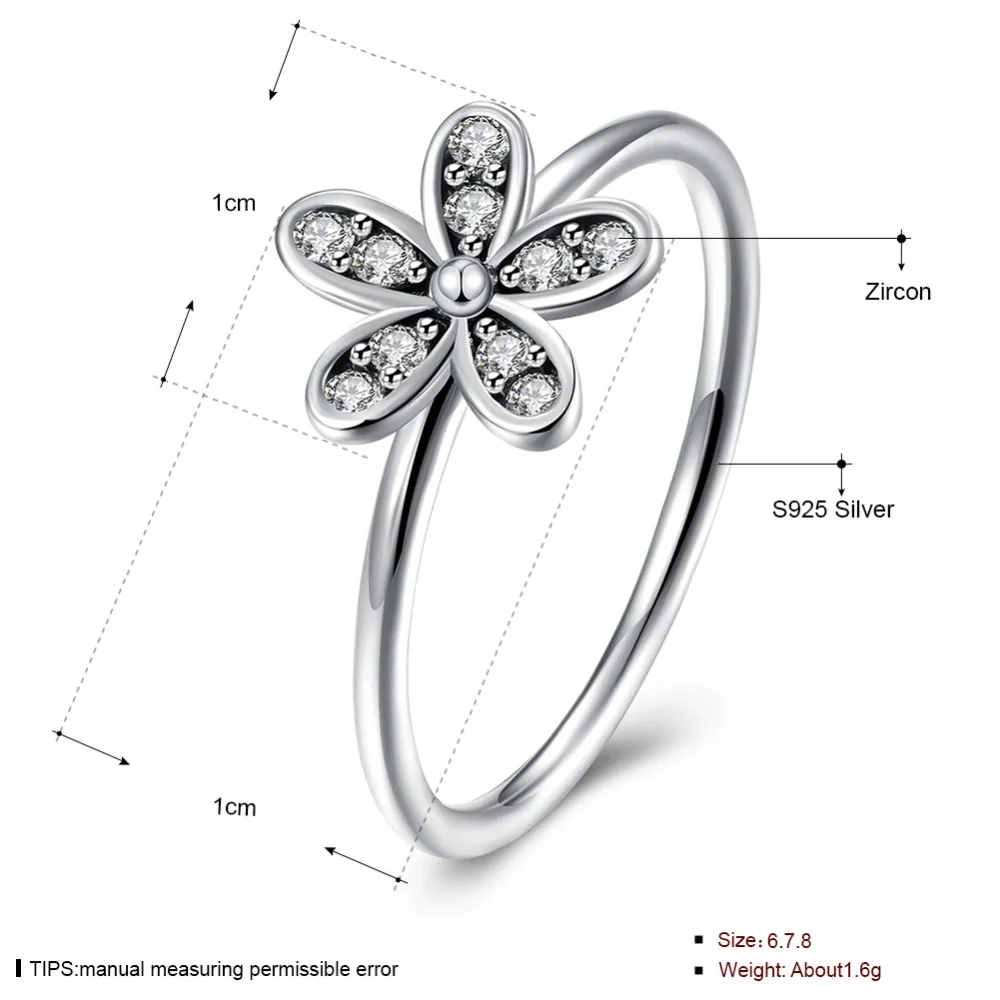 Vintage style Elegant Original 925 Sterling Silver Dazzling Daisy Flower Ring Clear CZ Wedding Jewelry | Украшения и аксессуары