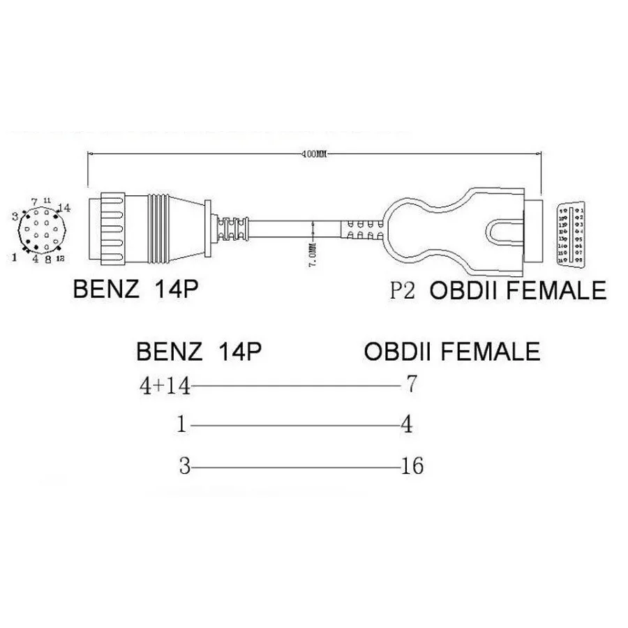 Переходник OBD2 для Mercedes Benz Sprinter VW LT Van MB 14PIN To 16PIN адаптер OBD удлинитель кабеля 30 см|obd2