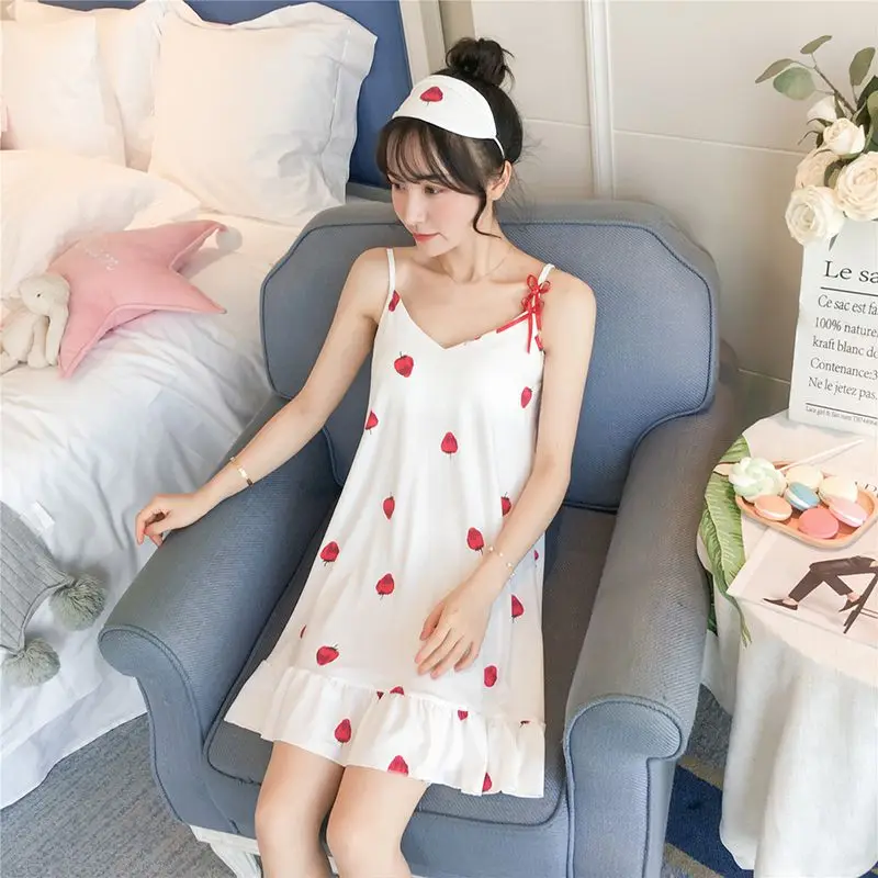 Сексуальная ночная рубашка на бретельках с треугольным вырезом и фруктовым