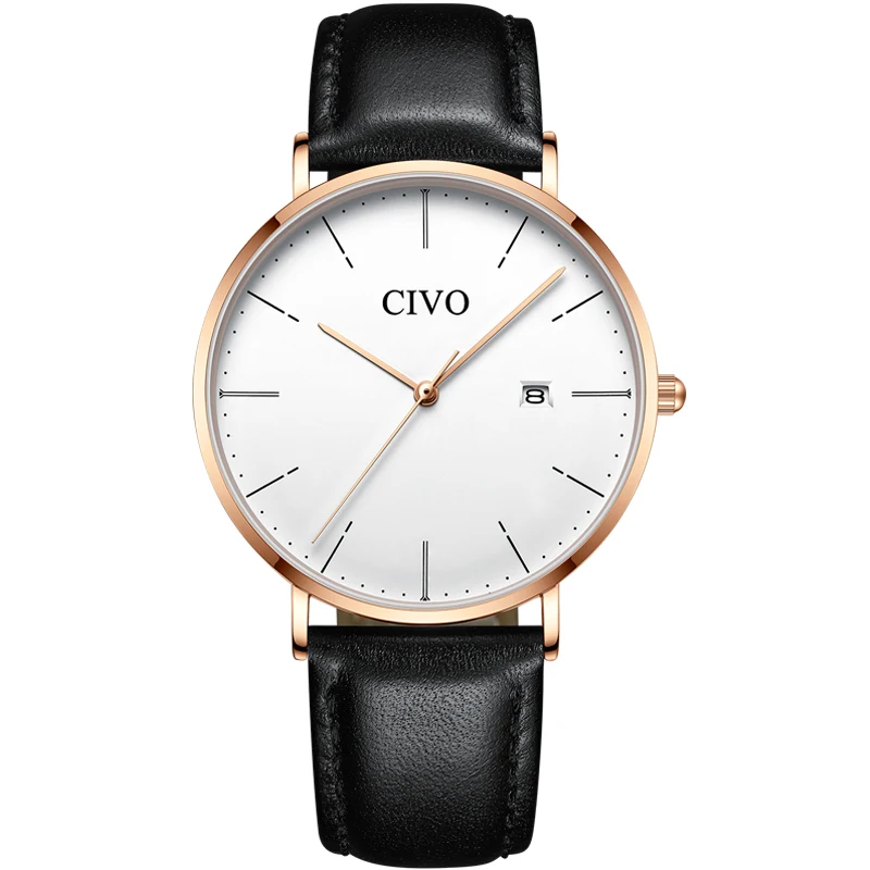 CIVO jam Tangan Pria лучшие Брендовые мужские часы кварцевые часы из нержавеющей стали водонепроницаемые хронограф спортивные мужские часы Relogio Masculino - Цвет: leather white 8076