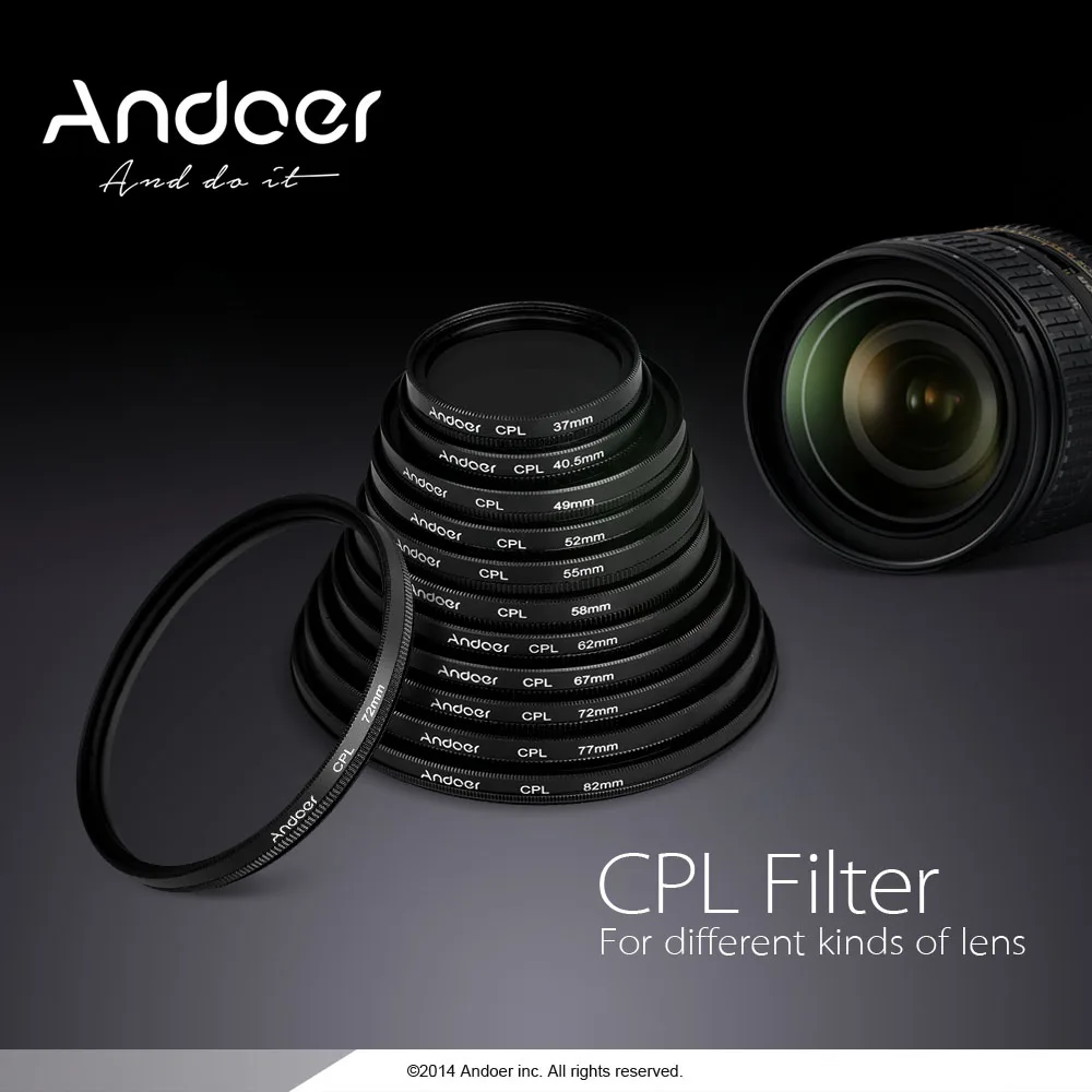 Andoer 37/40.5/49/52/55/58/62/67/72/77/82mm Digital Slim CPL Circular Polarizer Polarizing Glass Filter for Canon Nikon Sony
