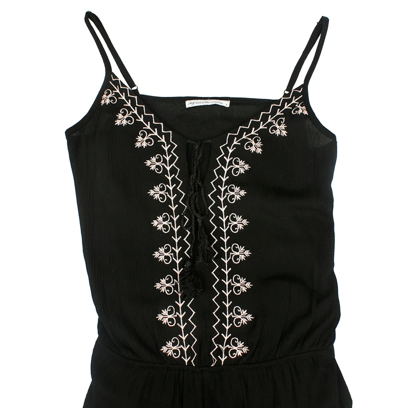 Женский Летний комбинезон с вышивкой черный длинный Элегантный без рукавов