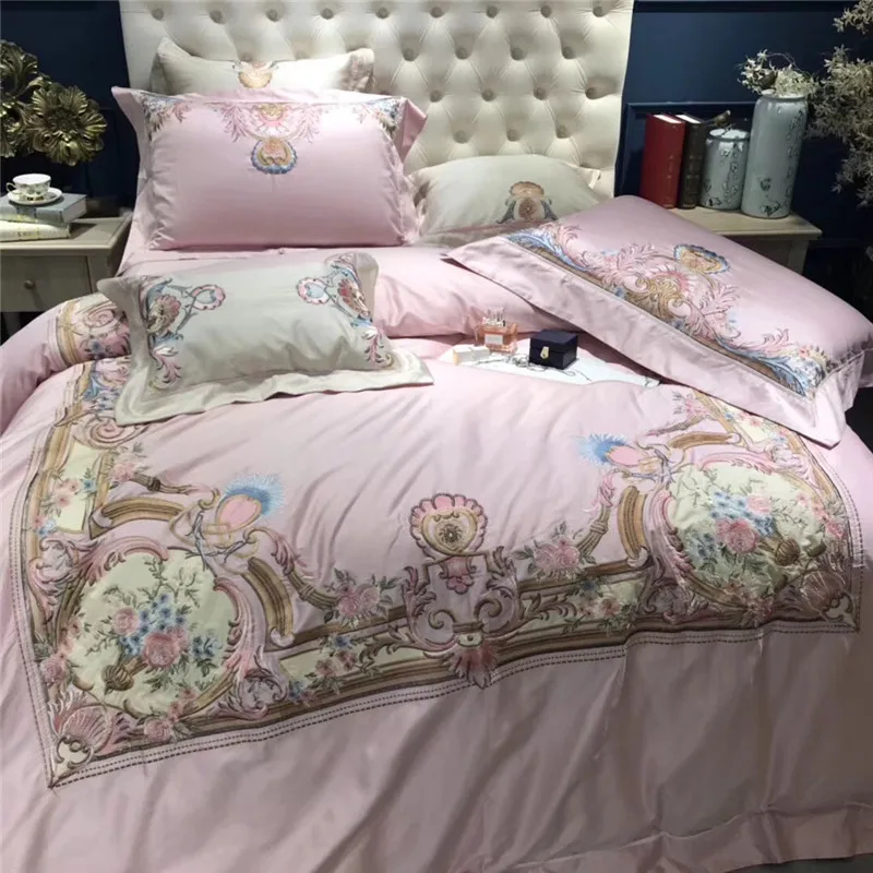 120S Египетский хлопок Розовая вышивка роскошный комплект постельного белья 4 шт.