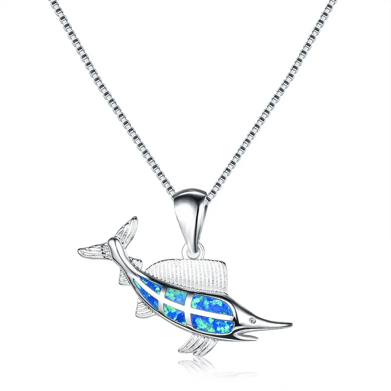 Ожерелье женское из серебра 925 пробы с голубым огненным опалом | Украшения и