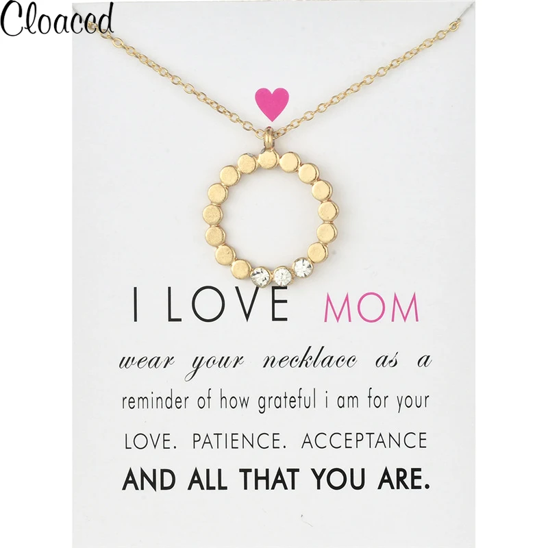Модное ожерелье с кулоном в горошек кристаллами I Love Mom для женщин золотого цвета