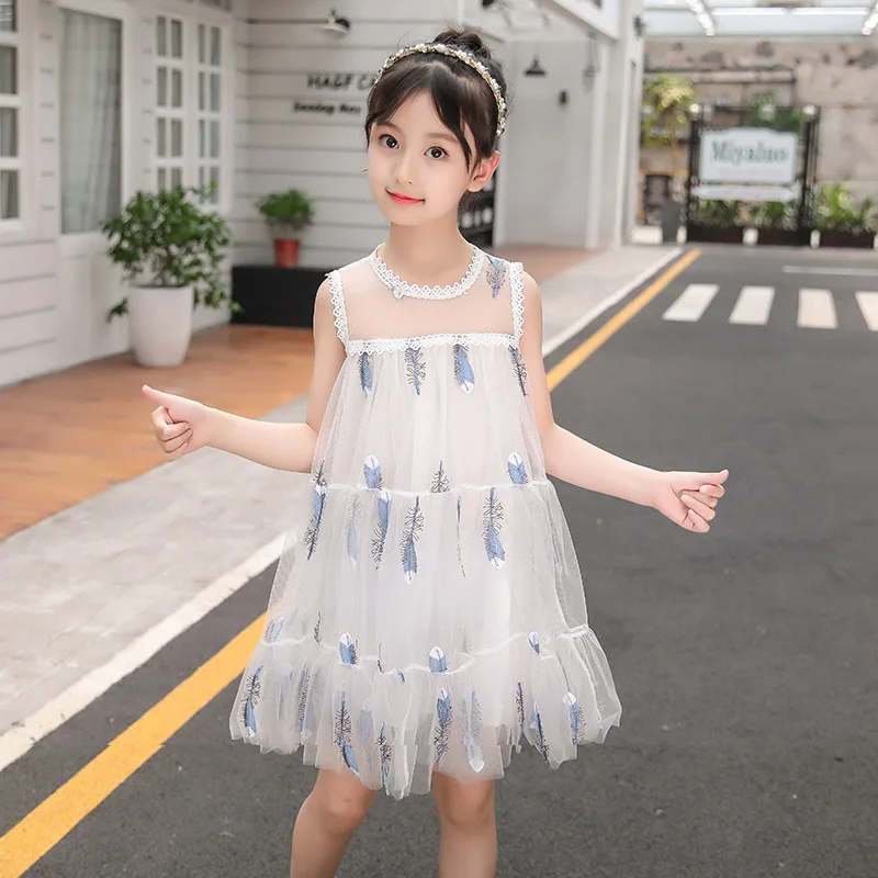 Girl Summer Wear Dress 2018 New Pattern Children Princess In Will Child Gauze Feather vestidos dresses de festa | Детская одежда и