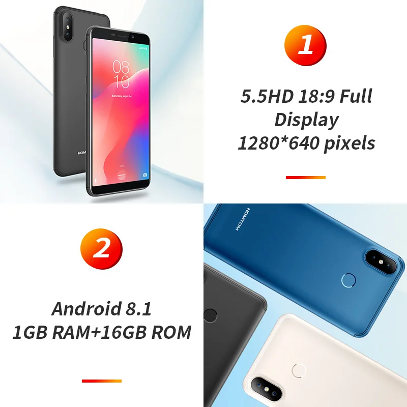 HOMTOM C1 1 ГБ ОЗУ 16 Гб ПЗУ четырехъядерный мобильный телефон 5 дюймов 18:9 полный
