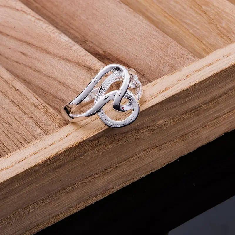 Переплетенное блестящее посеребренное кольцо оптом 925 Модные ювелирные изделия