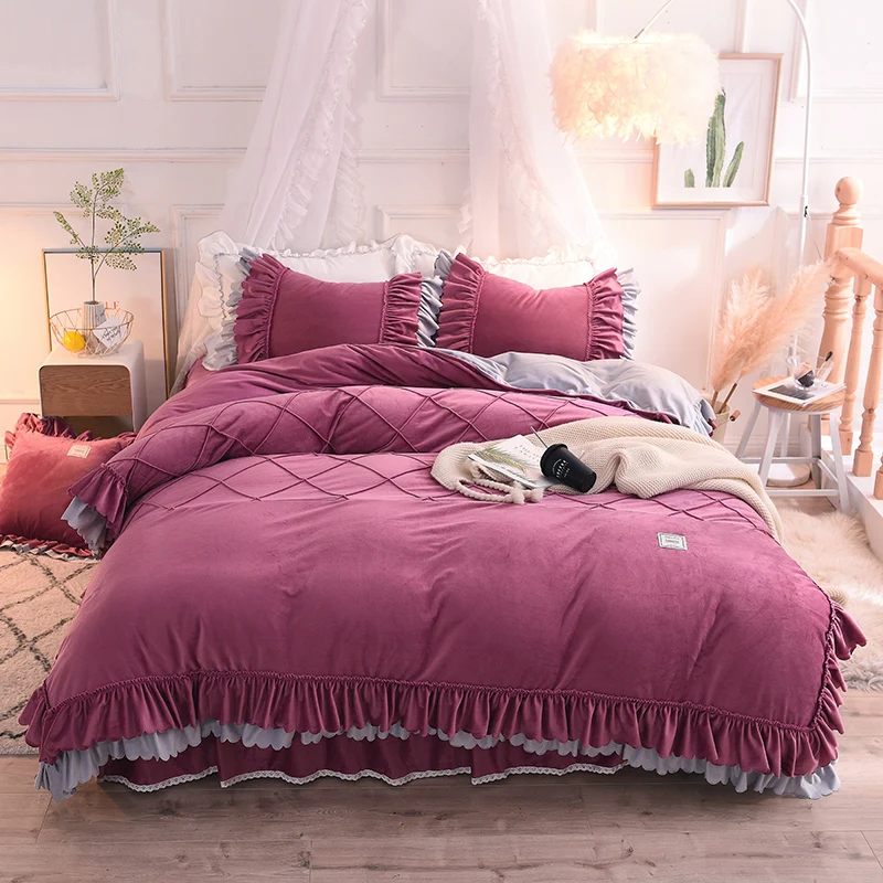 4 шт. роскошный комплект постельного белья в стиле принцессы из бархата с
