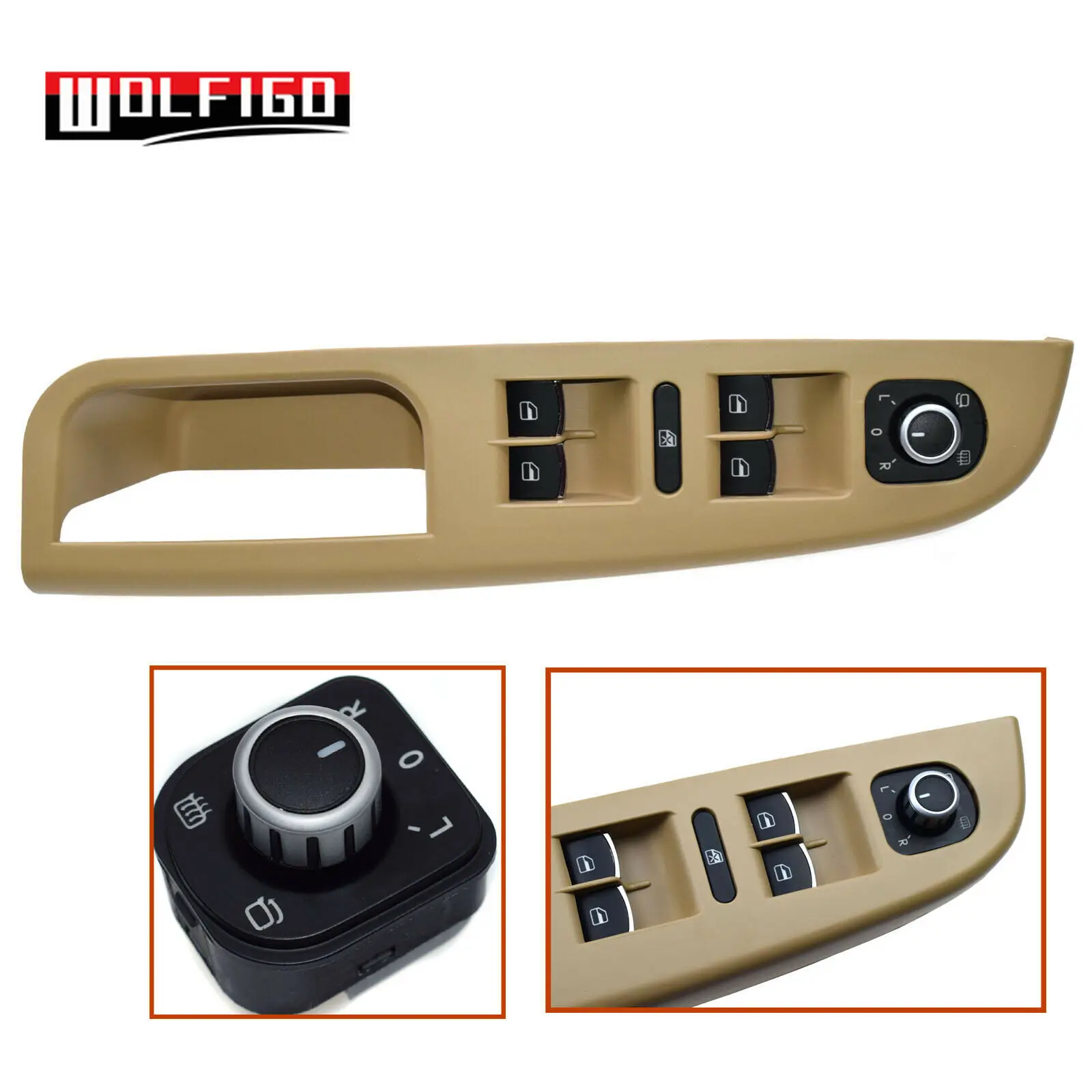 Beige WOLFIGO набор 3 шт. для VW для J-etta GOLF MK5 хромированные кнопки переключения окон+ ободок Панели Отделка 1K4868049C, 5ND959565A, 5K0959565 - Цвет: Beige