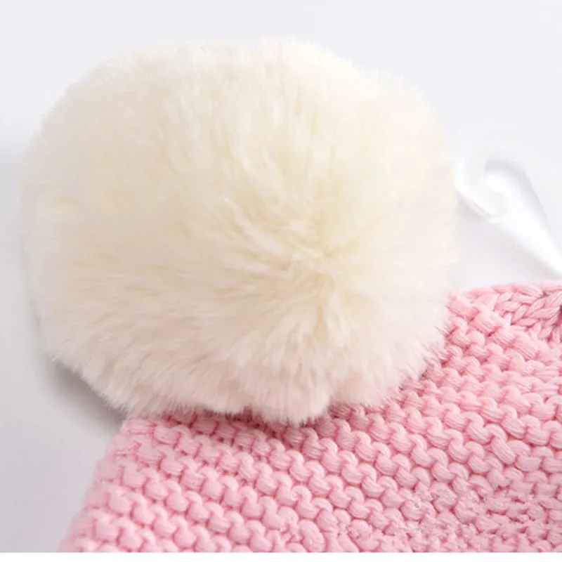 Детские шапки с двумя мячиками женские сохраняют тепло зимняя вязаная шапка для