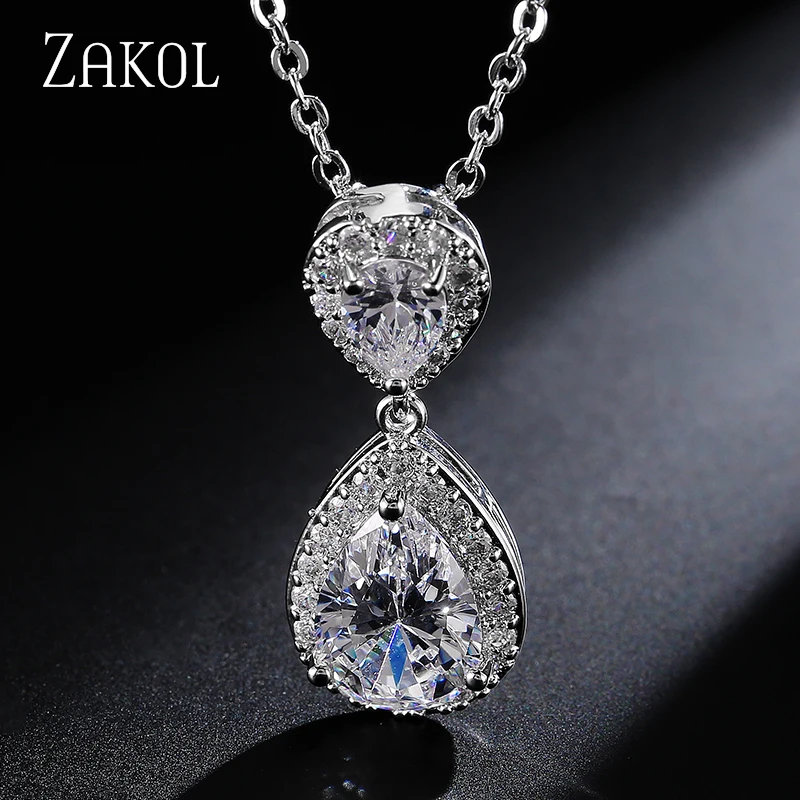 ZAKOL модные каплеообразные Стразы ювелирный набор Романтический серебряный цвет