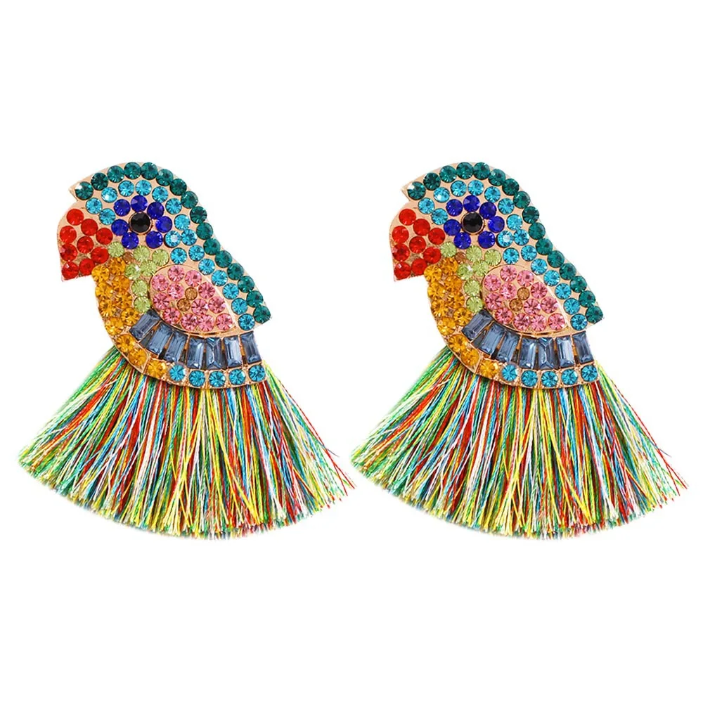 Женские серьги-капли в форме птицы с кристаллами попугая костяные серьги