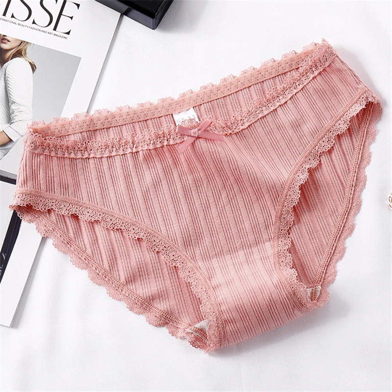 Новинка женские трусики хлопковые кружевные трусы в рубчик милые удобные