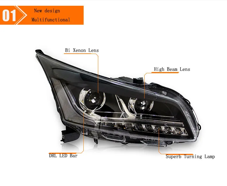 Ownsun Eagle Eyes светодиодный проектор фары с объективом для Chevrolet Cruze