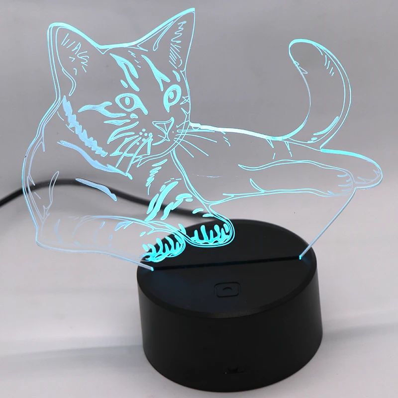 Светодиодная лампа с сенсорным выключателем 3D светильник милым котенком USB 7