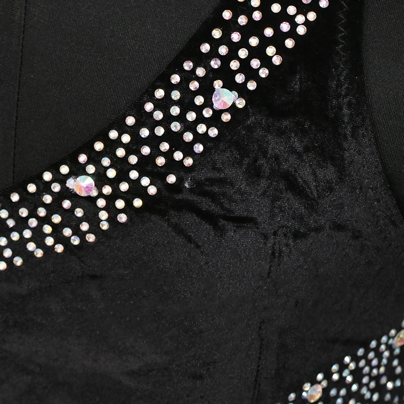 Женское платье для латиноамериканских танцев Стразы черное с бахромой костюм