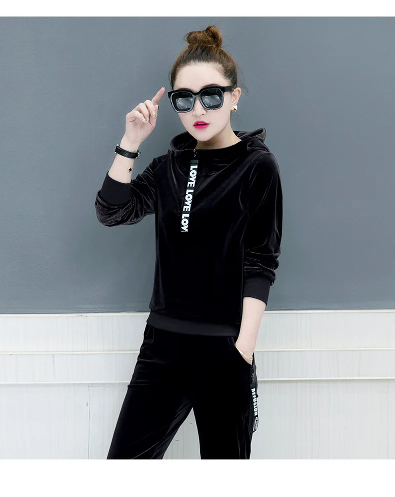 Осенний бархатный женский комплект 2 шт. повседневный спортивный костюм