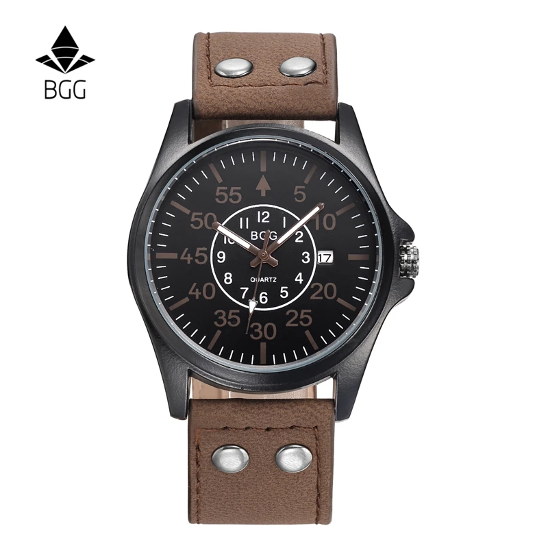 Новинка 2018 Бизнес Кварцевые часы мужские спортивные военные армейские с кожаным