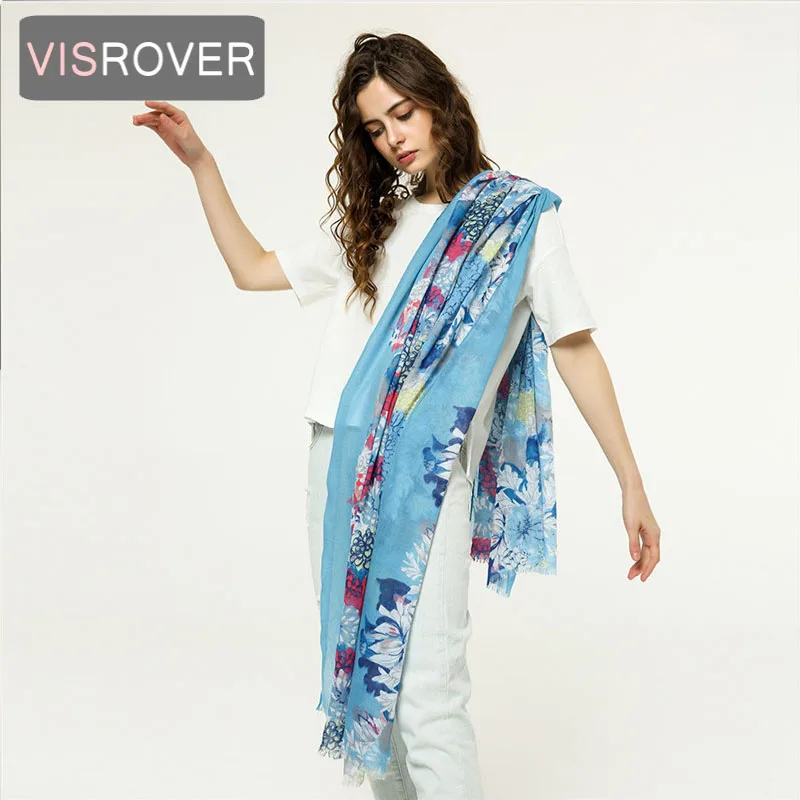 VISROVER роскошный бренд мягкий шелк Handfeeling летние женские шарфы с цветочным принтом высокое качество мягкая полоска шаль