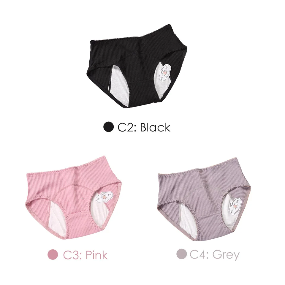 Pink Black Grey Женские менструальные трусики, герметичные физиологические брюки, хлопковое дышащее нижнее белье, женские бесшовные трусы с высокой талией, 3 шт. ROSI - Цвет: Pink Black Grey