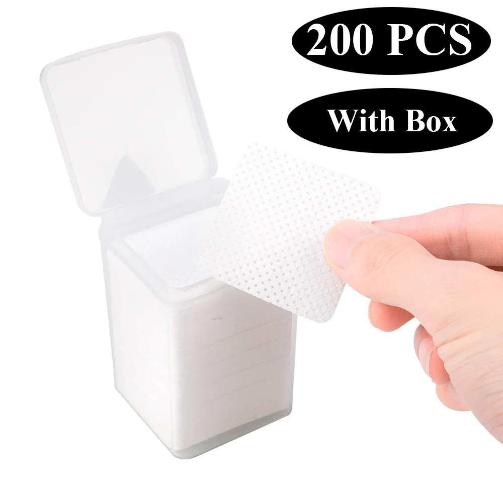 200Pcs With Box Dmoley 100/200 шт средство для удаления клея для ногтей протирать ватные бумажные салфетки очиститель клея прокладки клей бутылка инструменты для чистки рта - Цвет: 200Pcs With Box