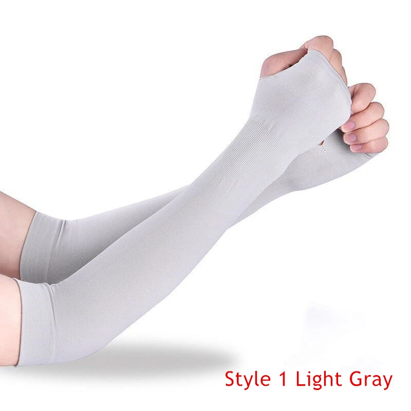 Gray Style 1 Длинные перчатки без пальцев из ледяной ткани, рукава для рук, летняя защита от ультрафиолета, перчатки для велоспорта, бега, рыбалки, скалолазания, перчатки для вождения для мужчин и женщин - Цвет: Gray Style 1