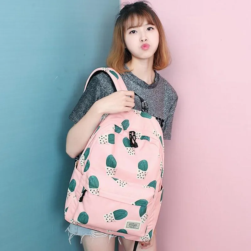 Женский дорожный рюкзак с принтом кактуса многофункциональный на плечо для