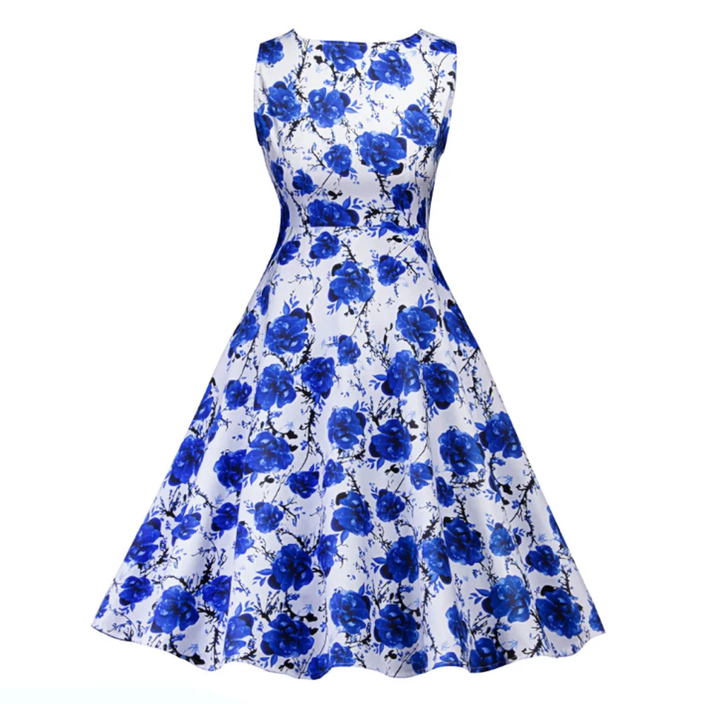 Летнее женское винтажное платье большого размера с цветочным принтом в стиле