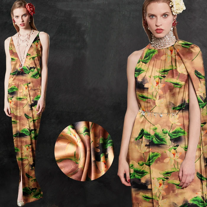 118 см ширина 19 мм 93% шелк и 7% спандекс зеленый цветочный принт коричневый стрейч