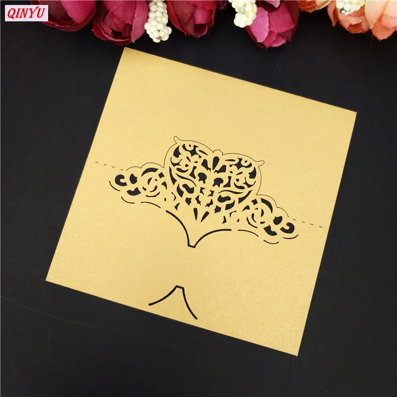 50 шт. в форме сердца бумага лазерная резка карты свадьба день рождения настольная