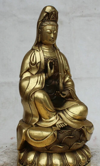 JP S61 17&quot Chinese Buddhism Brass Seat Kwan-yin Guan Yin Goddess hand Hold Vase Statue Discount 35% | Дом и сад