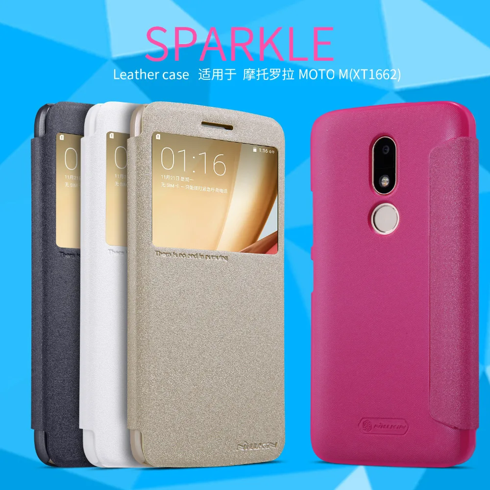 Оригинал nillkin новый блеск для moto m (xt1662) кожа case откидная крышка ударопрочный