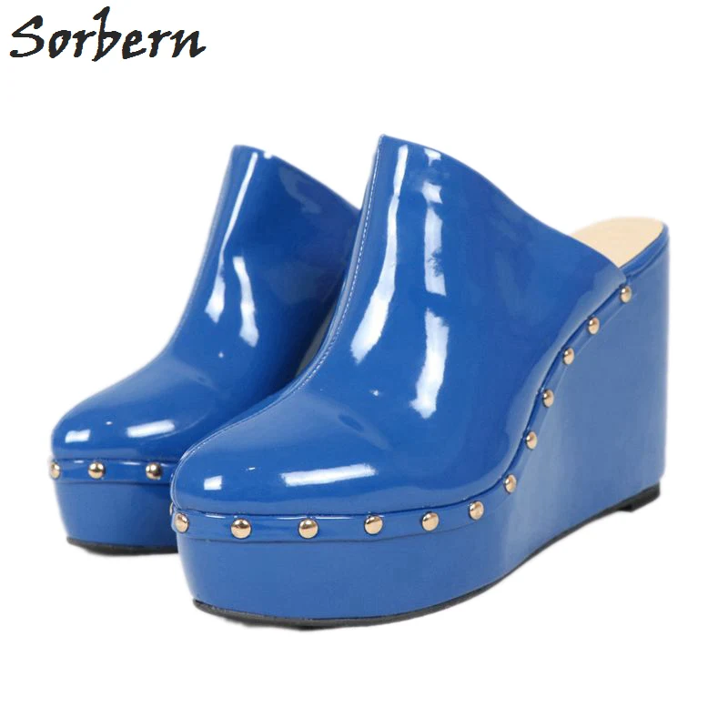 Женские запатентованные тапочки Sorbern женские шлёпанцы на танкетке заклепки цвет под заказ женская обувь