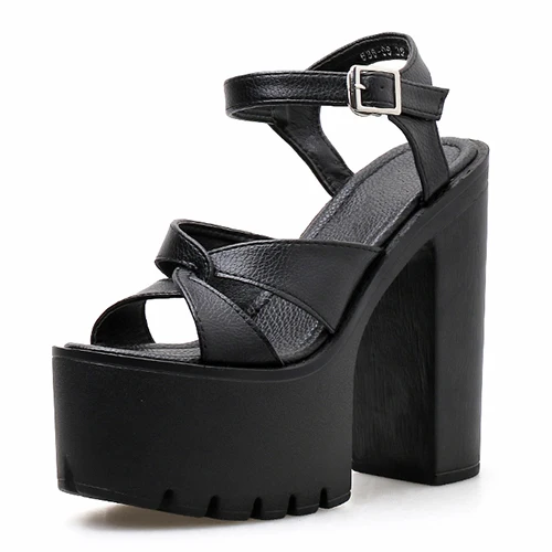 black shoes Gdgydh/черные женские босоножки; женская обувь на толстой платформе с открытым носком; босоножки на высоком каблуке; пикантные босоножки с вырезами; удобные; большие размеры - Цвет: black shoes