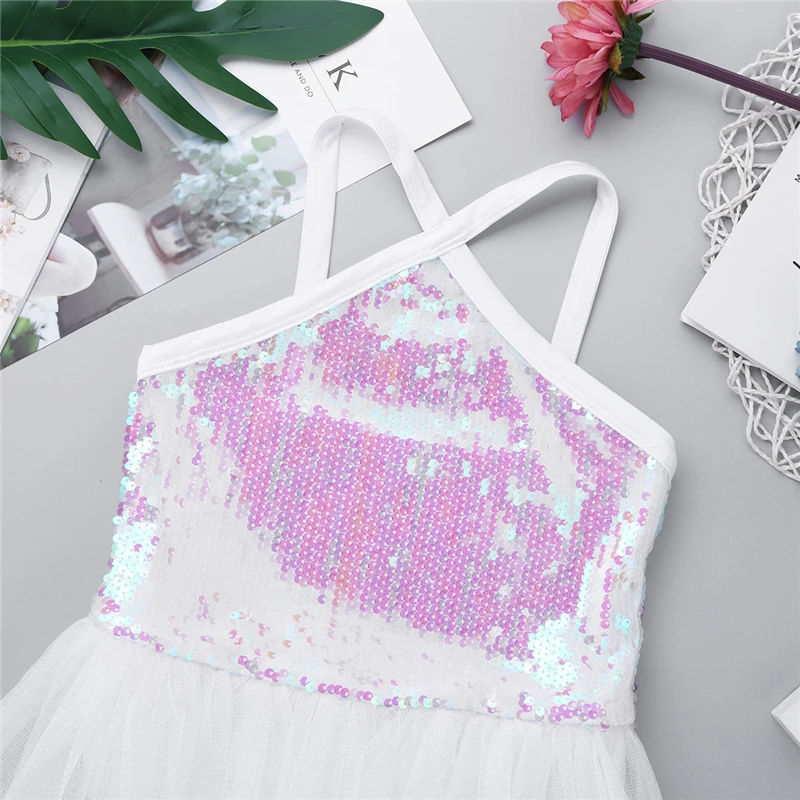 Kids Girls Sleeveless Halter Sequins Ballet Dance Gymnastics Leotard Tutu Dress for Children's Dancewear Ballerina Fancy Costume | Детская